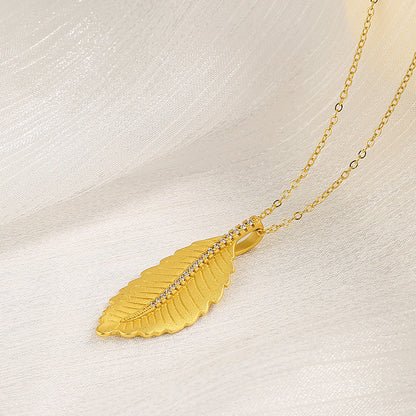 14K Gold leaf necklace with diamond